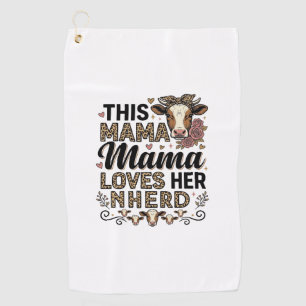 Mama Loves Her Herd Vintage Cow Mum Shirt Design_1 Golf Towel
