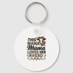 Mama Loves Her Herd Vintage Cow Mum Shirt Design_1 Key Ring