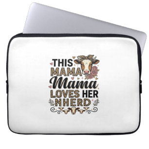 Mama Loves Her Herd Vintage Cow Mum Shirt Design_1 Laptop Sleeve