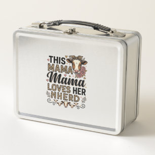 Mama Loves Her Herd Vintage Cow Mum Shirt Design_1 Metal Lunch Box