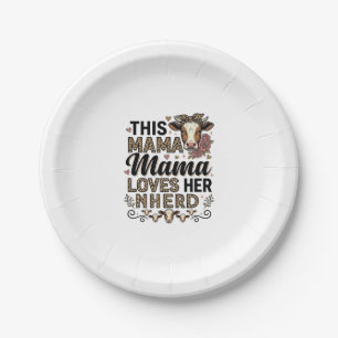 Mama Loves Her Herd Vintage Cow Mum Shirt Design_1 Paper Plate