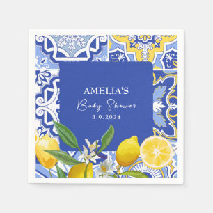 Mama Main squeeze blue Lemon citrus baby shower Napkin