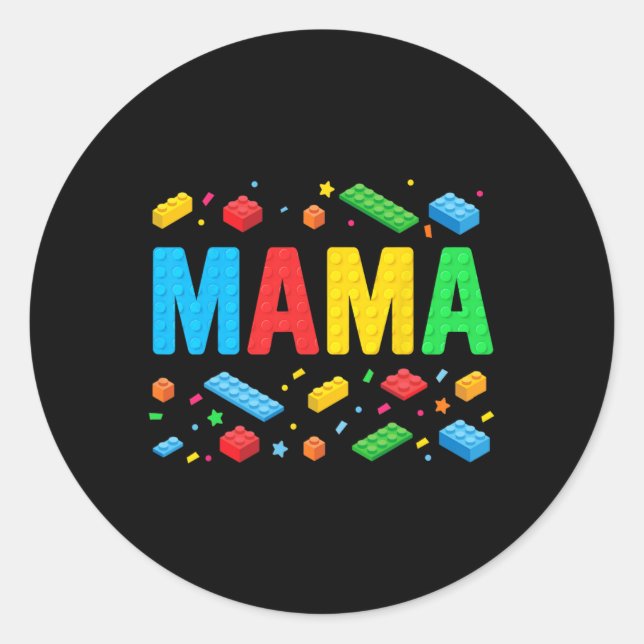 Mama Master Builder Building Bricks Blocks Funny M Classic Round Sticker (Front)