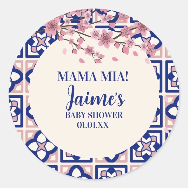 Mama Mia Baby Shower Cherry Blossoms Classic Round Sticker (Front)