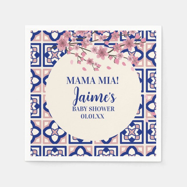 Mama Mia Baby Shower Cherry Blossoms Napkin (Front)