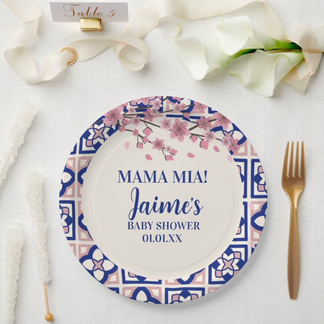 Mama Mia Baby Shower Cherry Blossoms Paper Plate (Wedding)
