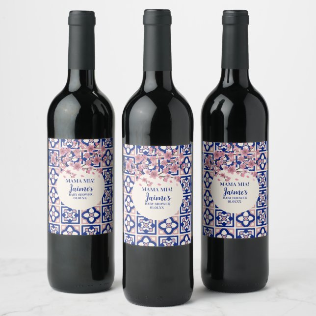 Mama Mia Baby Shower Cherry Blossoms Wine Label (Bottles)
