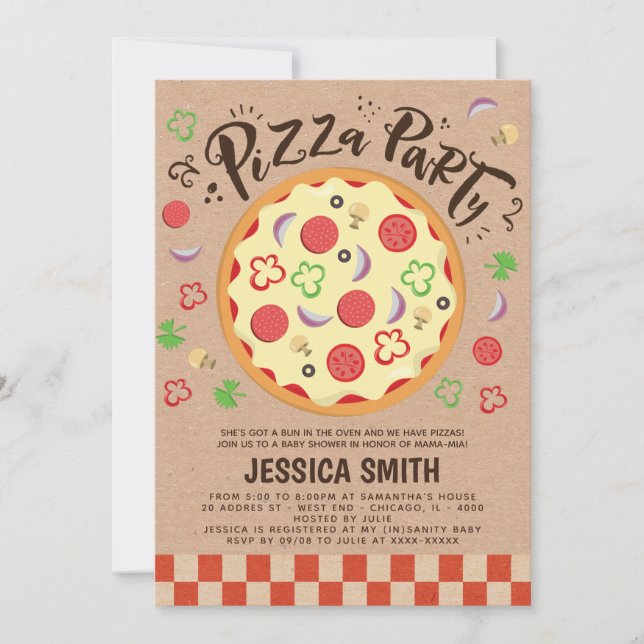 Mama Mia Faux Kraft Pizza Party Baby Shower Invitation (Front)