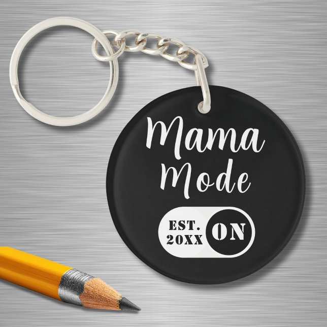 Mama Mode ON, Year Est , Black Custom Mum Key Ring (Creator Uploaded)