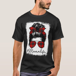 Mama Mom Life Shirts For Women Red Plaid Bandana M