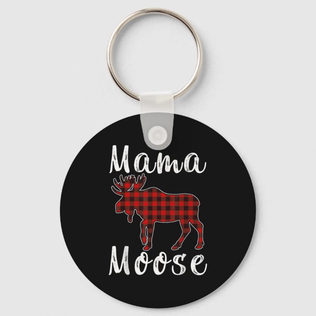 Mama Moose Family Christmas Pajama Red&amp; Black  Key Ring (Front)