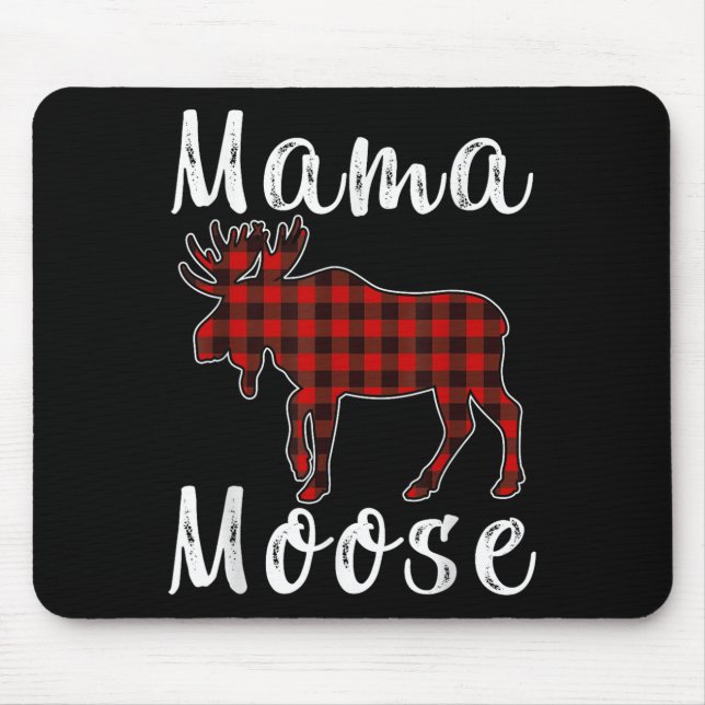 Mama Moose Family Christmas Pajama Red&amp; Black  Mouse Mat (Front)