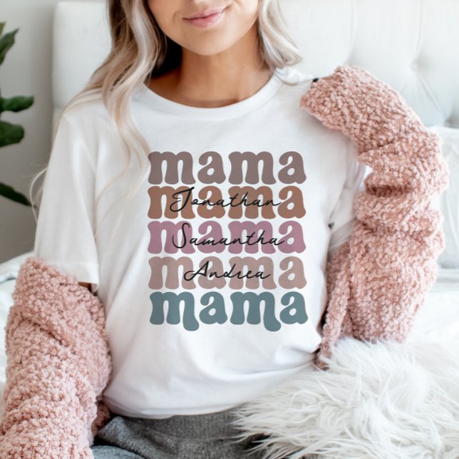 Mama Mother's Day Custom Kids Names Retro  T-Shirt (Creator Uploaded)