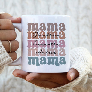 Mama Mother's Day Custom Kids Names Retro Two-Tone Coffee Mug