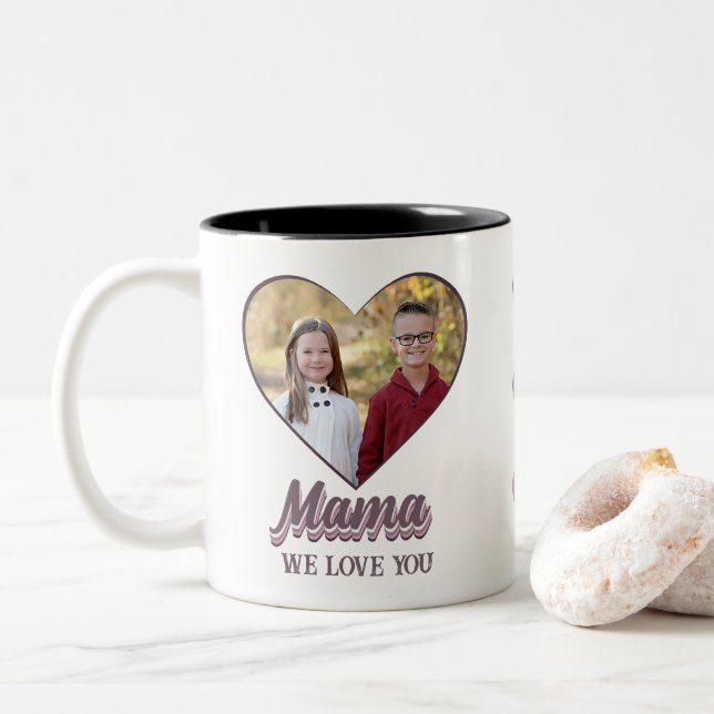 Mama Mother's Day Heart Photo Gift from Kids  Two-Tone Coffee Mug (With Donut)