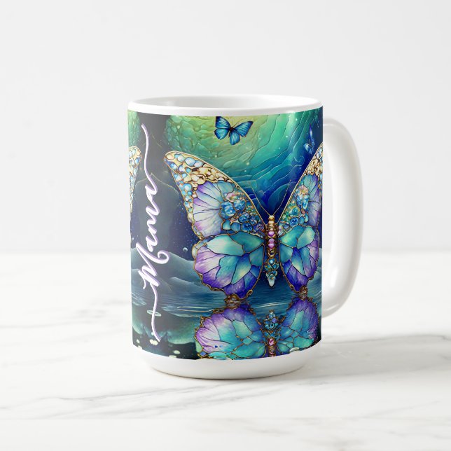 Mama Mother's Day Mum Gift Butterfly Blue Purple Coffee Mug (Front Right)