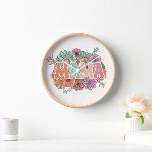 Mama Mother's Day Wildflower Floral  Clock
