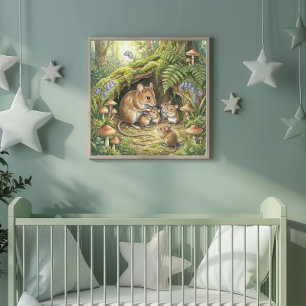 Mama Mouse and Her Adorable Babies Nursery Poster