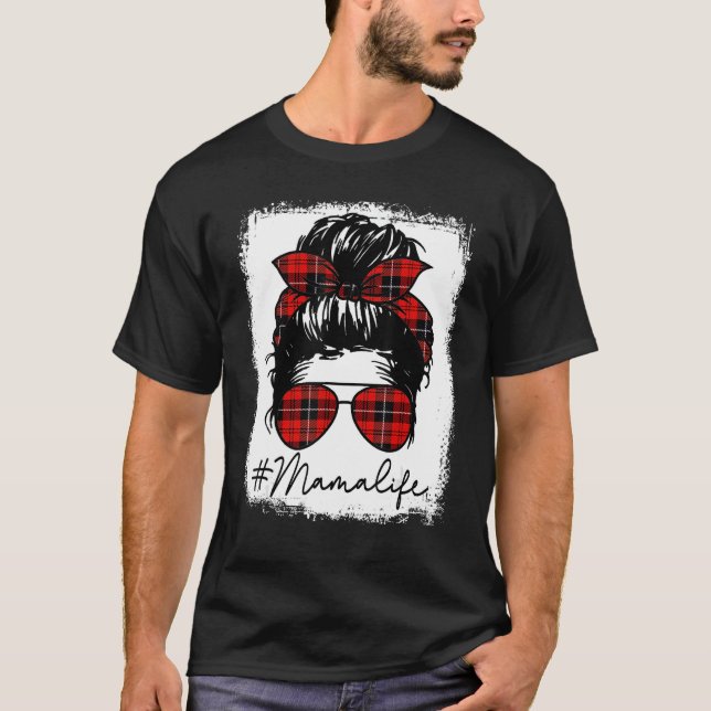 Mama Mum Life Shirts For Women Red Plaid Bandanna  (Front)
