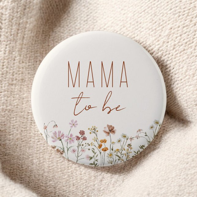 Mama Mum to Be Wildflower Baby Shower 6 Cm Round Badge (Creator Uploaded)