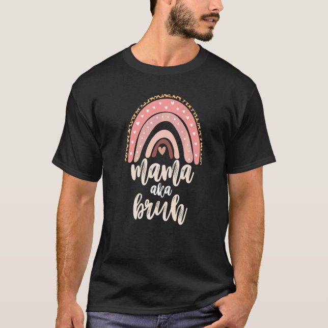 Mama Mummy Mum Bruh  Pink Leopard Boho Rainbow T-Shirt (Front)