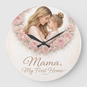 Mama — My First Home Mother & Daughter Floral Tr Large Clock