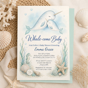 Mama Narwhal Snuggle Baby Shower Invitation 