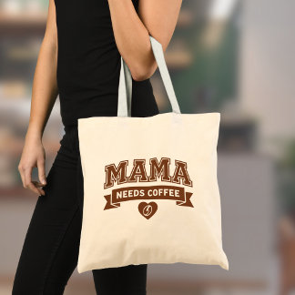 MAMA Needs Coffee Brown White Heart Coffee Bean Tote Bag