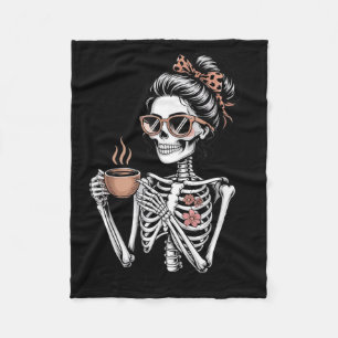 Mama Needs Coffee Funny Skeleton Halloween Coffee Fleece Blanket