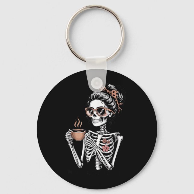 Mama Needs Coffee Funny Skeleton Halloween Coffee Key Ring (Front)