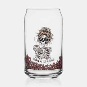 Mama Needs Coffee Skeleton Mum Iced Coffee Can Glass