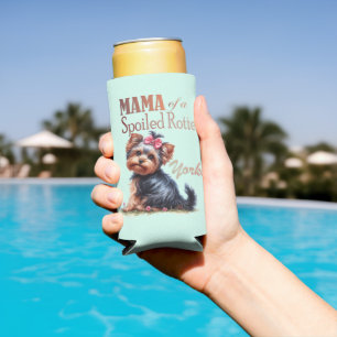 Mama of a Spoiled Rotten Yorkie Watercolor Art Seltzer Can Cooler