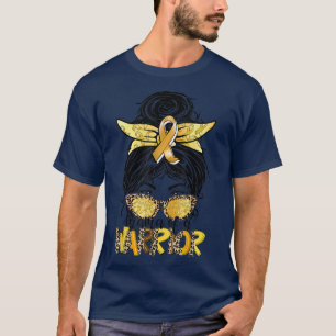 Mama of A Warrior Childhood Cancer Gold Ribbon Mes T-Shirt
