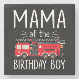 Mama of the Birthday Boy Fire Truck Firefighter Fa Stone Coaster