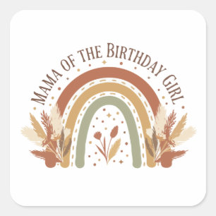Mama Of The Birthday Girl Boho Rainbow Birthday  Square Sticker
