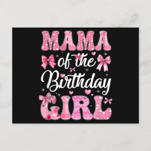 Mama Of The Birthday Girl Family Pink Coquette Bow Holiday Postcard