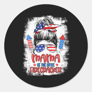 Mama Of The Little Firecracker 4th Of July Birthda Classic Round Sticker
