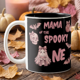 Mama of the Spooky One Retro Pinkoween Party Two-Tone Coffee Mug