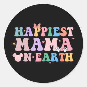 Mama On Earth Retro Groovy Mum Happy Mother's Day  Classic Round Sticker