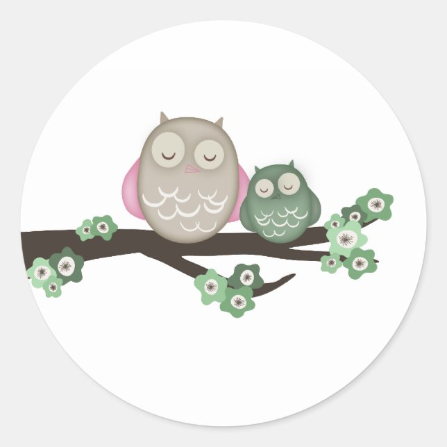 Mama Owl & Baby {Green} | Stickers (Front)