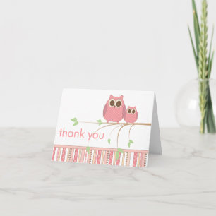 Mama Owl & Baby Owl in Pink Thank You Card