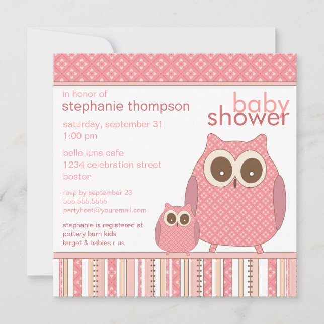 Mama Owl & Baby Owl PInk Baby Shower Invitation (Front)
