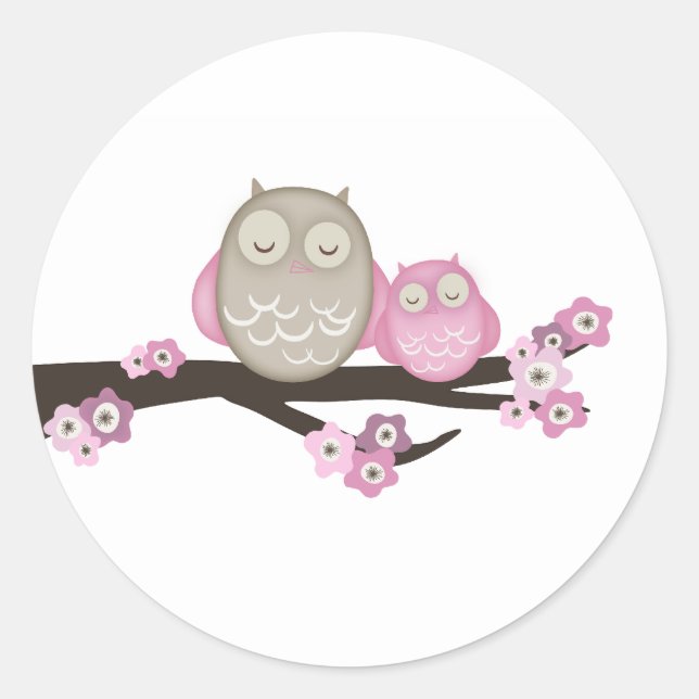 Mama Owl & Baby {Pink} | Stickers (Front)
