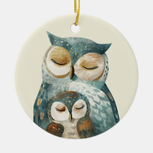  Mama Owl & Owlet Watercolor Mother's Day Ceramic Tree Decoration