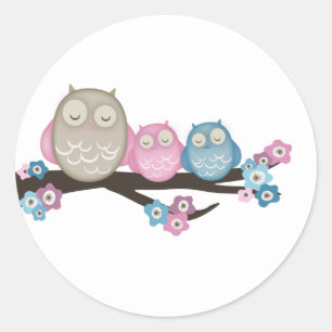 Mama Owl & Twins {Pink & Blue}   Stickers