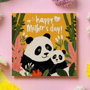 Mama Panda& Cub Bold Whimsical Happy Mother's Day  Card