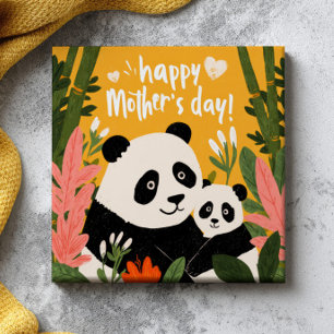 Mama Panda& Cub Cute Wildlife Happy Mother's Day  Tile