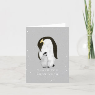 Mama Penguin Grey Winter Neutral Baby Shower Thank You Card