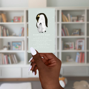 Mama Penguin Winter Blue Baby Shower Book Request Enclosure Card