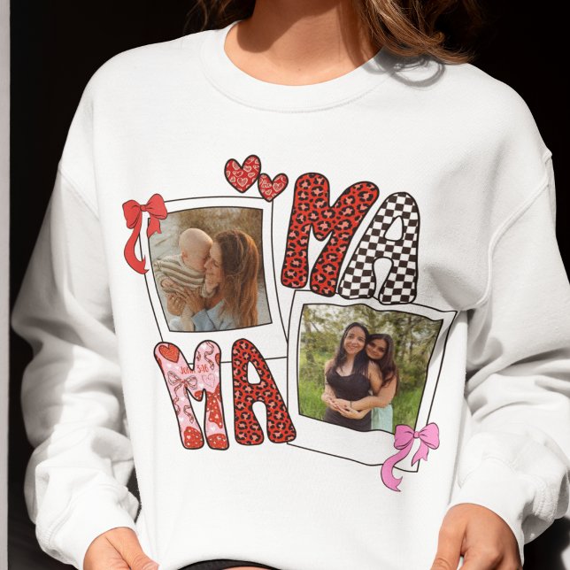 Mama Photo Collage Coquette Leopard Bow Sweatshirt (Creator Uploaded)